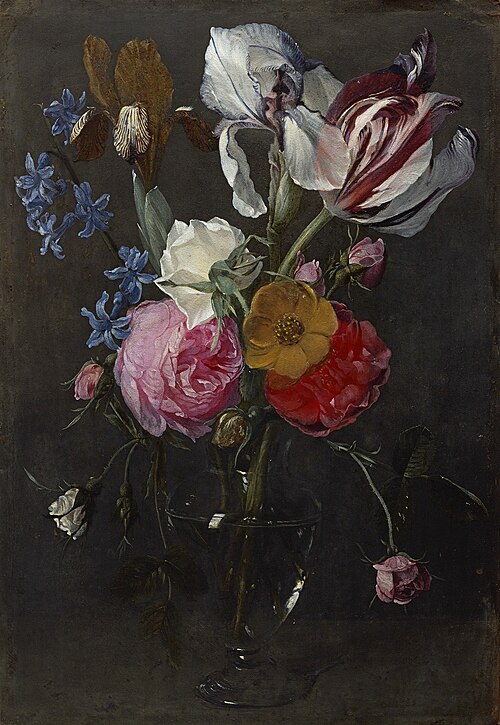 Flowers in a glass vase, 1650, Daniel Seghers