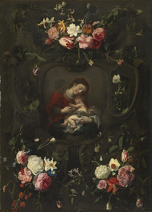 Flower garland around a Madonna and Child, 1601, Daniel Seghers