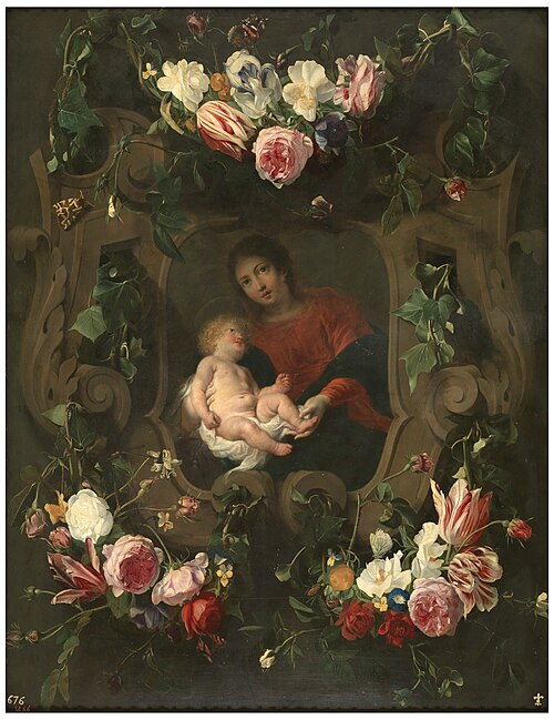 Flower garland around the Virgin and Child, 1601, Daniel Seghers