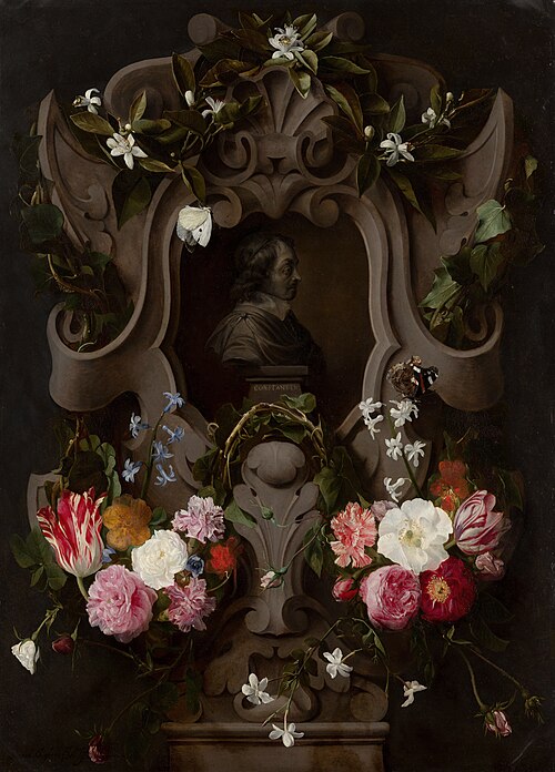 Bust of Constantijn Huygens Surrounded by a Garland of Flowers (1596–1687), 1644, Daniel Seghers