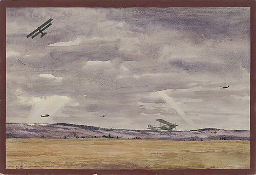 ACROSS THE HILLS FROM HANGARS, 1918, Franz Johnston