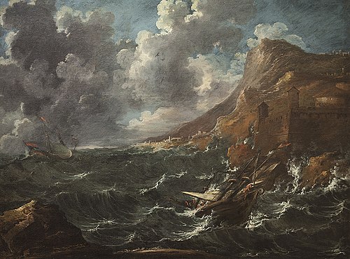 Ships in a Gale, 1707, Marco Ricci