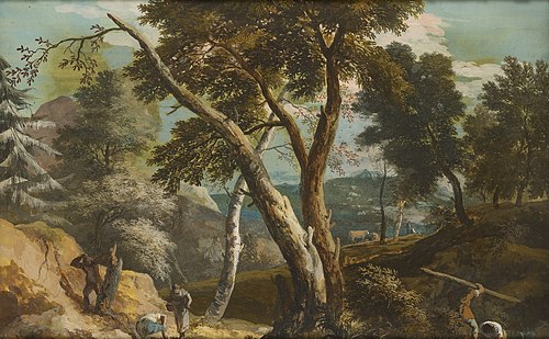 Landscape with Peasants and Woodcutters, 1725, Marco Ricci