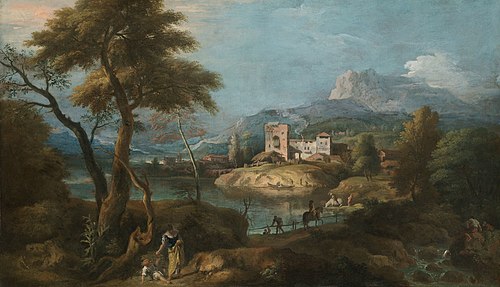 Landscape with a Woman and Child, 1727, Marco Ricci