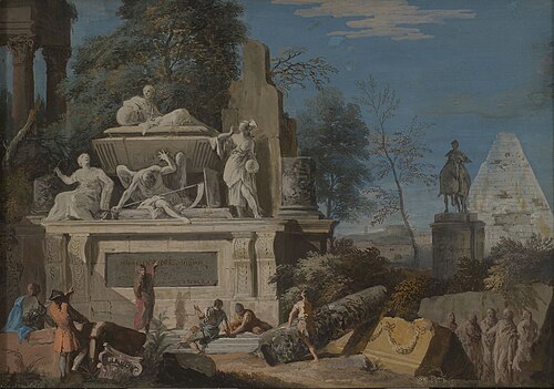 Landscape with an Allegorical Monument to Newton, 1728, Marco Ricci