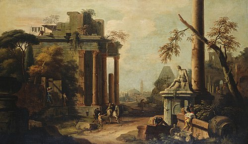 Caprice Landscape with Ruins and a Statue, 1729, Marco Ricci