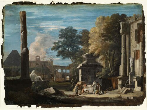 Venetian Capriccio with a body being exhumed and a Franciscan Monk in Attendance, 1714, Marco Ricci
