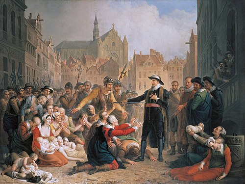Burgomaster van der Werf offers his sword to the people of Leiden, 1816, Mathieu-Ignace Van Brée