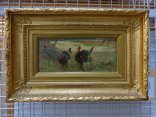 Kalkoenen in een landschap, , August Allebé