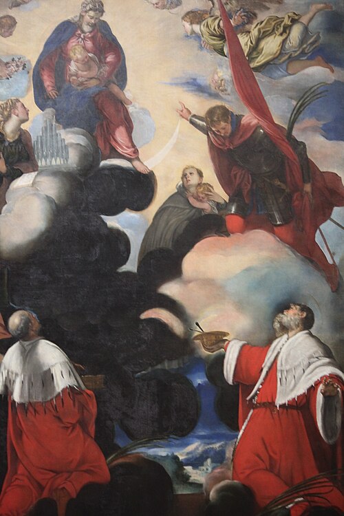 Madonna and Child with Saints Cecilia, Marina, Theodore, Cosmas, and Damian, 1580, Le Tintoret