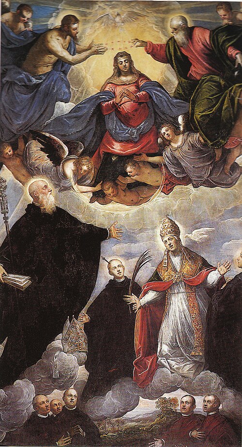 Crowned Madonna between Benedictine Saints, 1593, Jacopo Tintoretto