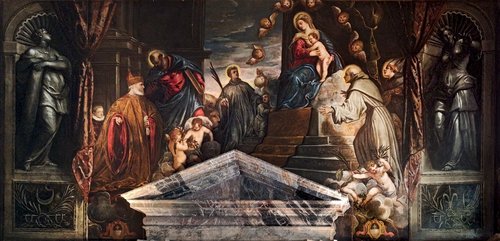 Andrea Gritti, assistée de saint Marc, devant Marie et saints Bernardino, Luigi et Marina - Jacopo T, 1594, Le Tintoret