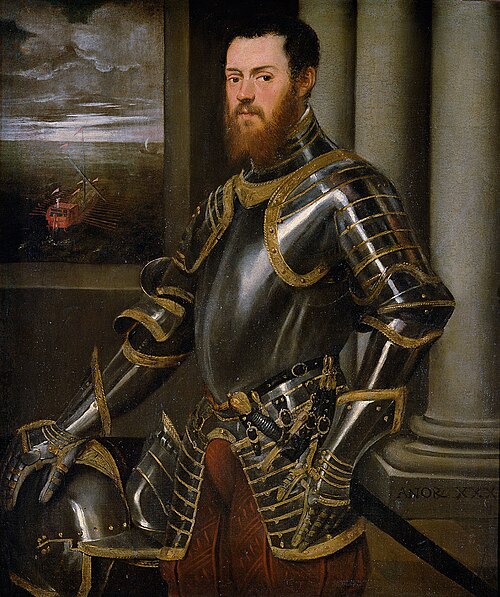 Young man in a gold-decorated suit of armour, 1550, Jacopo Tintoretto