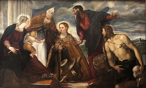 Vierge à l'Enfant, avec sainte Catherine, saint Augustin, saint Marc et saint Jean-Baptiste, 1549, Le Tintoret