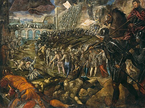 Frédéric II conquiert Parme en 1521.Tableau du Tintoret, 1578/79, pour son fils Guillaume, 1580, Le Tintoret