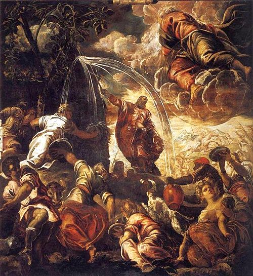 Moïse faisant jaillir l'eau du rocher, 1577, Le Tintoret