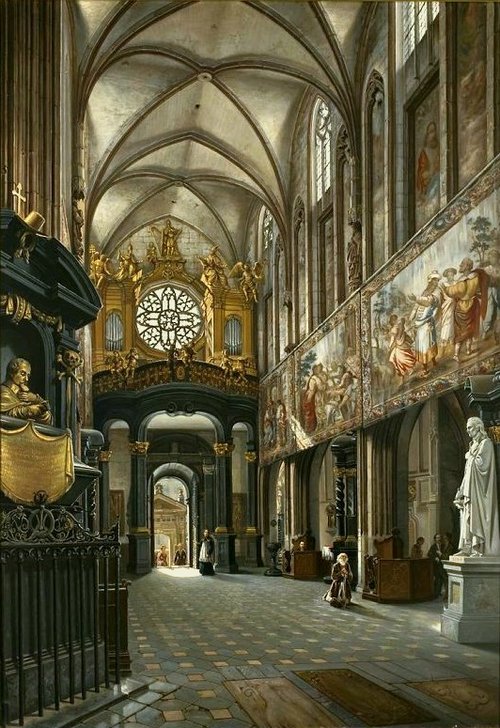 Chœur et la nef de la cathédrale de Wawel., 1880, Saturnin Świerzyński