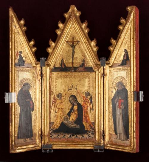 Madonna of Humility Crowned by Two Angels, Saints Francis and Dominic, Annunciation and Crucifixion , , Vecchietta