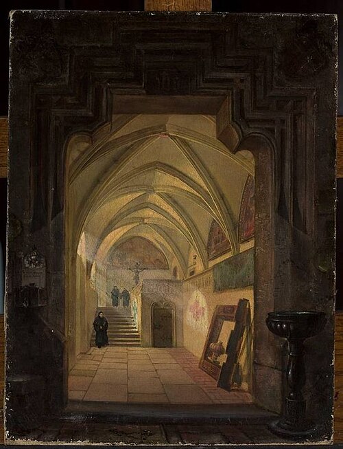 Interior of the cloister at the church of St. Catherine in Kraków, 1874, Stanisław Bryniarski