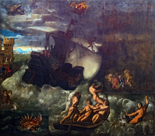 Saints Marc, George et Nicolas libèrent Venise des démons (Tempête en mer), 1528, Palma le Vieux