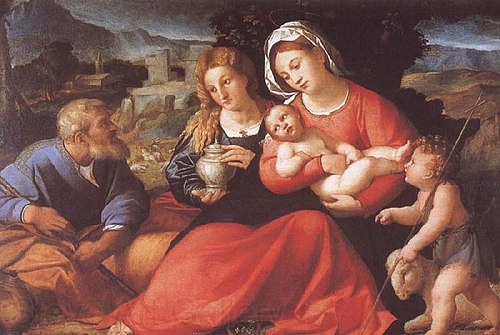 Sainte Famille avec les saints Jean et Marie Madeleine, 1508, Palma le Vieux