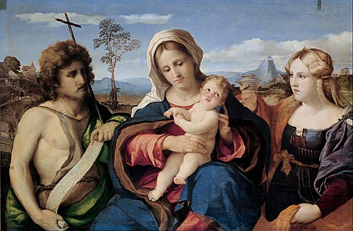 Madonna and Child with Saint John the Baptist and Magdalene, 1520, Palma le Vieux