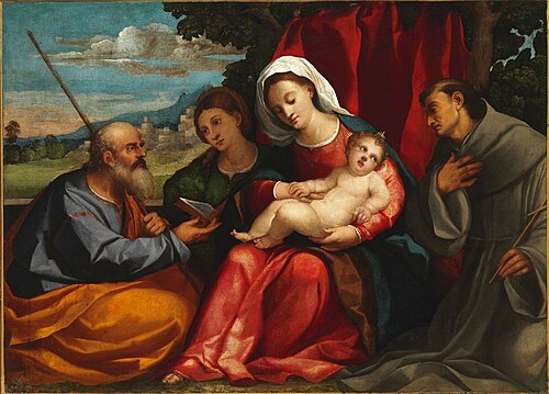 The Holy Family with a Female Saint and Saint Francis of Assisi, 1520, Palma Vecchio