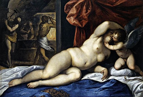 Venus and Cupid in Vulcan's Forge, 1600, Palma Vecchio