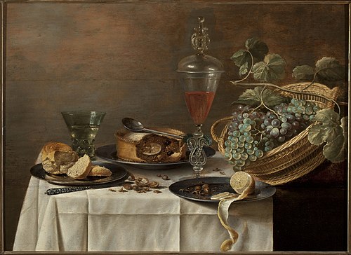 Nature morte avec un panier en osier (Dessert)., 1626, Roelof Koets
