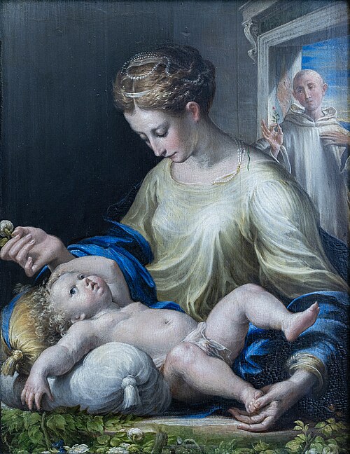 Madonna with Child and a monk - Parmigianino, 1550, Parmigianino