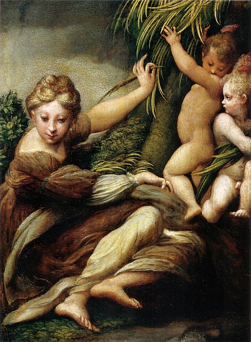 Saint with two angels, 1523, Parmigianino