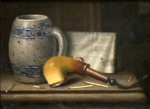 STILL LIFE WITH PIPE AND MUG, 1880, William Harnett