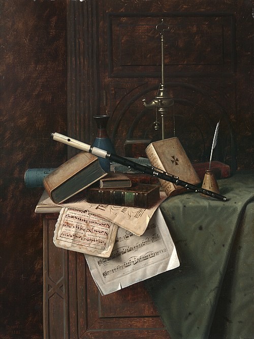 Still Life with Flute, Vase and Roman Lamp, 1885, William Harnett