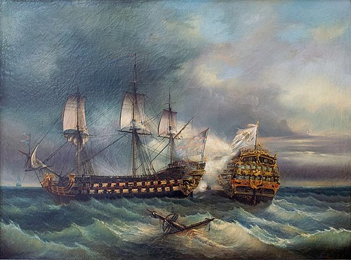 Combat naval le languedoc contre un vaisseau anglais, , Léopold Le Guen