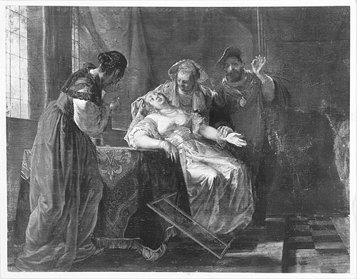 The doctor feeling the pulse of a love-sick girl, 1654, Nicolaus Knüpfer