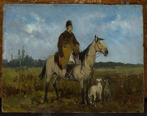 Rider on horseback with greyhounds, 1873, Jan Chełmiński