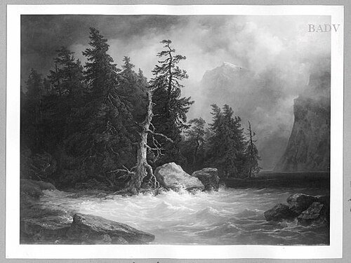 Stormy Mountain lake, 1855, Josef Kriehuber