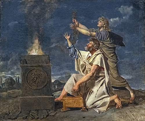Un jeune guerrier accompagné de son père demande aux dieux le succès de ses armes, 1800, Jean-Germain Drouais