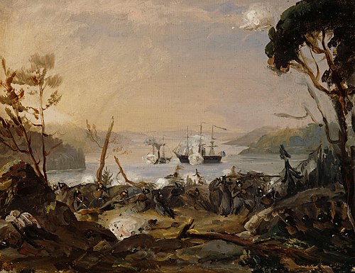Spaningsanfall i Åbotrakten, scen ur Åländska kriget, 1854, Robert Wilhelm Ekman