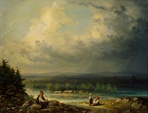 Landscape with four Peasant Childen, 1865, Robert Wilhelm Ekman