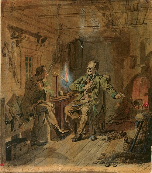Ensign Stål and the undergraduate, sketch, 1852, Robert Wilhelm Ekman