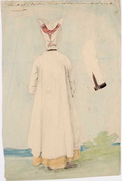 Kansallispukuinen selin seisova nainen, , Robert Wilhelm Ekman