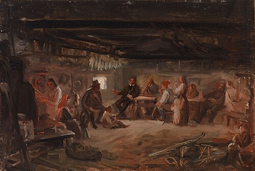 Pentti Lyytinen läser sina dikter, skiss, 1848, Robert Wilhelm Ekman