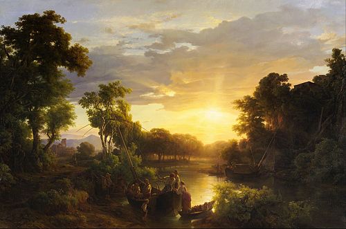 Italian Landscapes at Sunset, Fishermen, 1851, Károly Markó
