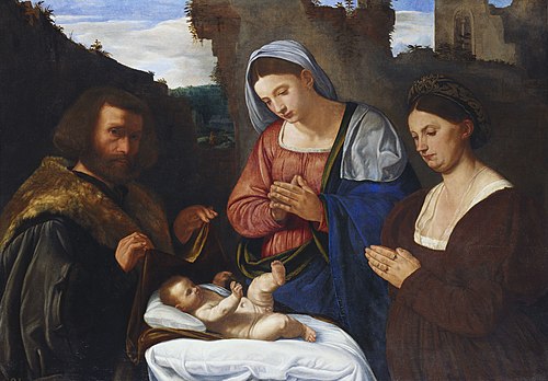 The Virgin Adoring the Child with Two Donors, 1527, Giovanni Girolamo Savoldo