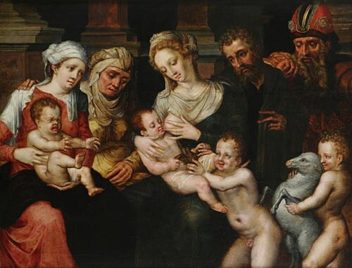 Holy Family with St. John the  Baptist, Zachary and Elisabeth, 1540, Vincent Sellaer
