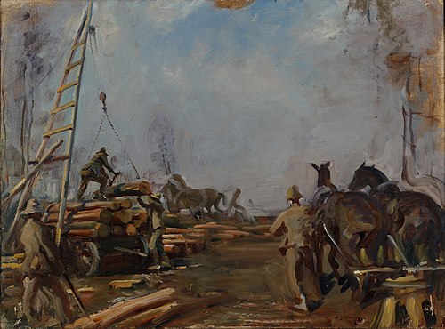 Log Hauling and Loading, 1910, Alfred Munnings