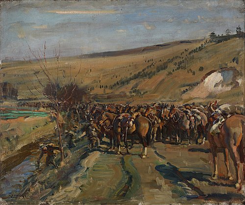 Watering on the March, 1910, Alfred Munnings