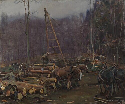 Log Loading, 1918, Alfred Munnings