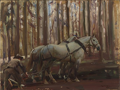 A Grey Team, and Forest of Dreux, 1910, Alfred Munnings